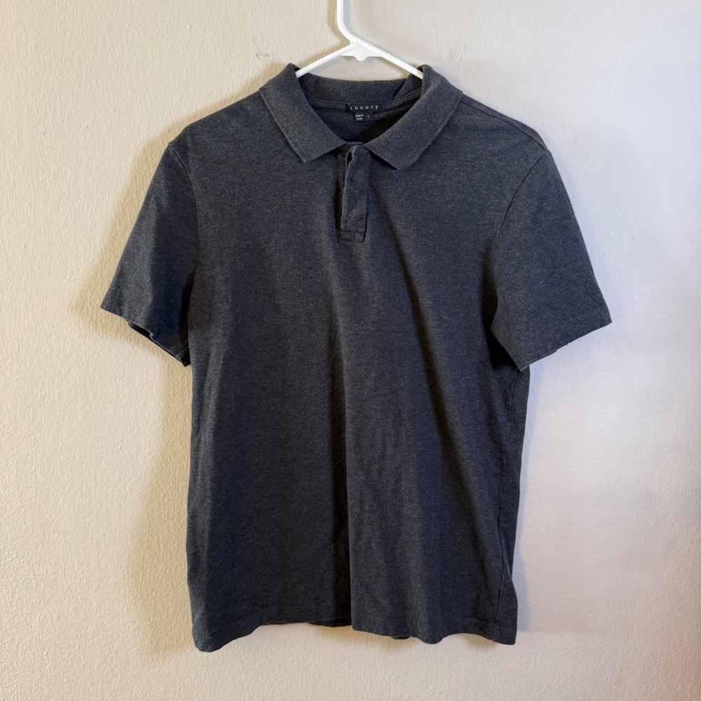 Theory Mens Charcoal Grey Heather Short Sleeve Polo Shirt Size L Made in Peru